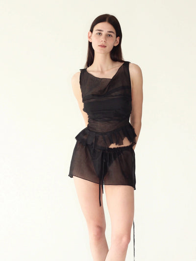 ADD TO BAG Mini-skirt Petal in Black color-V4K-APOC STORE
