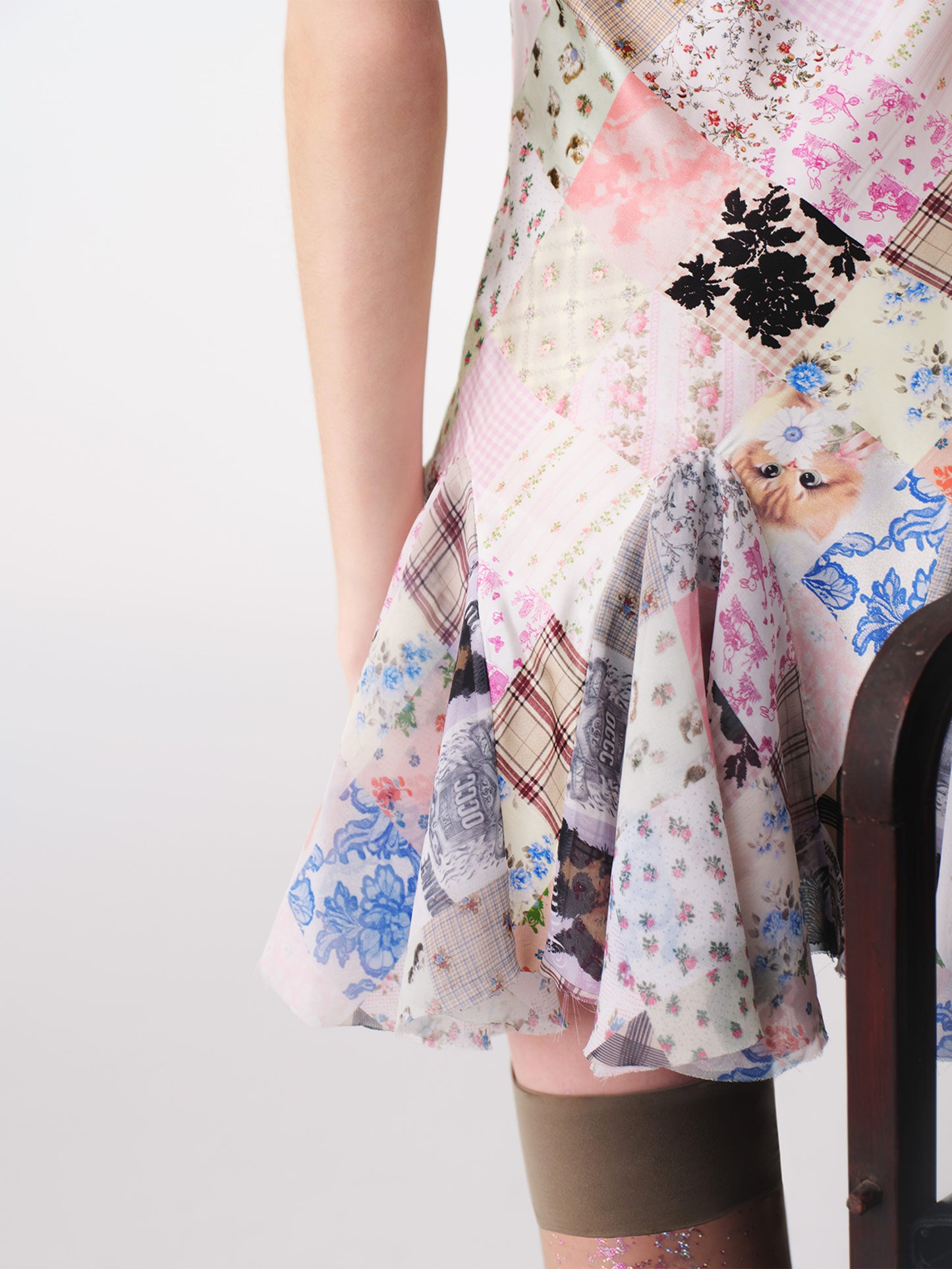 Silk Blend Antique Patchwork Print Dress-TRINITE Studio-APOC STORE