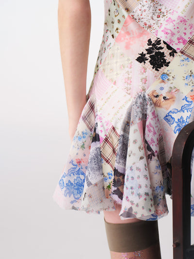 Silk Blend Antique Patchwork Print Dress-TRINITE Studio-APOC STORE