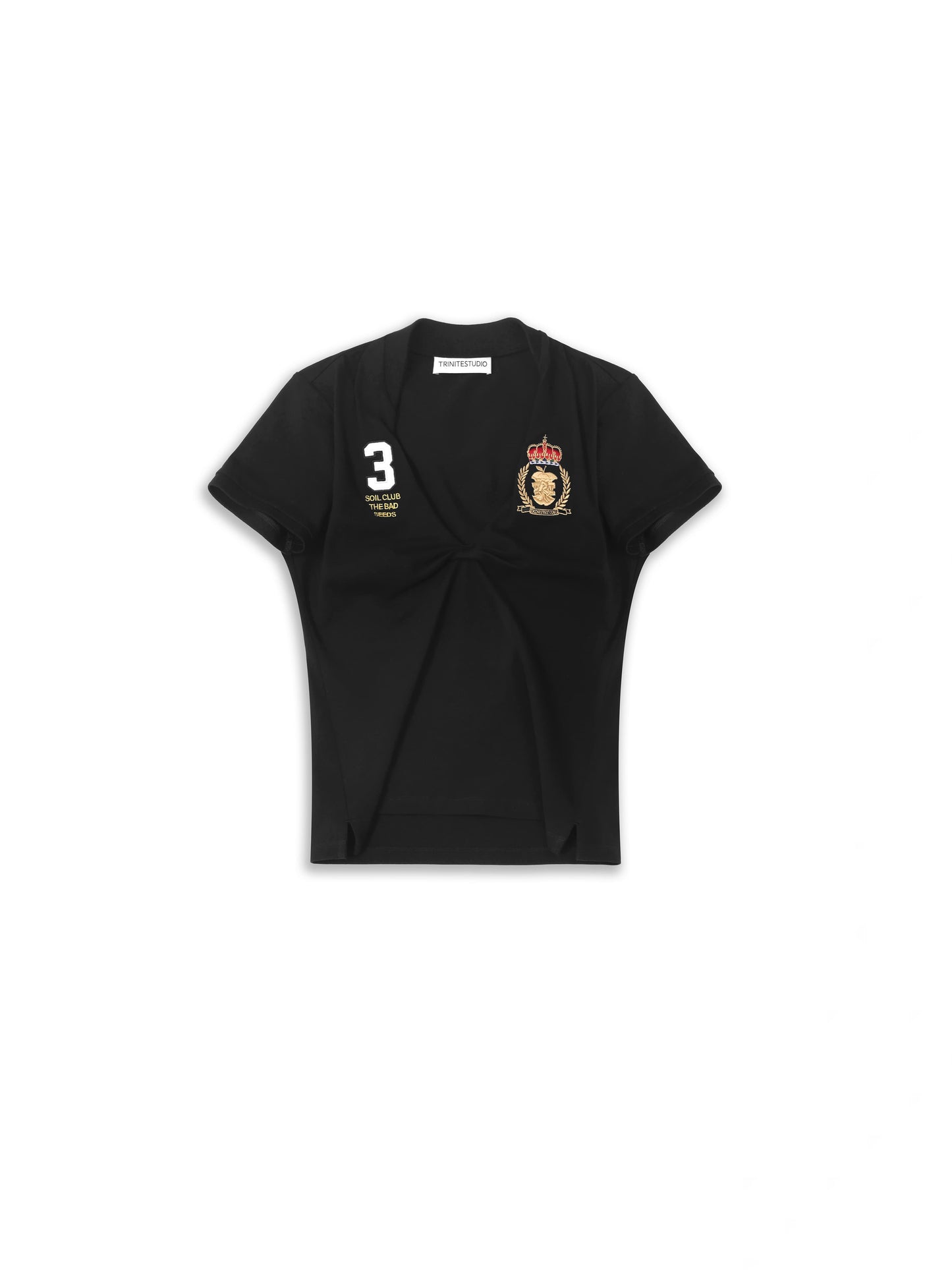 Black Knotted Deconstructed Polo Top-TRINITE Studio-APOC STORE