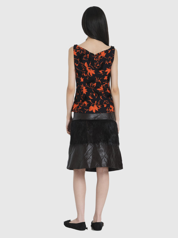 Fur and Leather Midi Skirt-Nensi Avetisian-APOC STORE