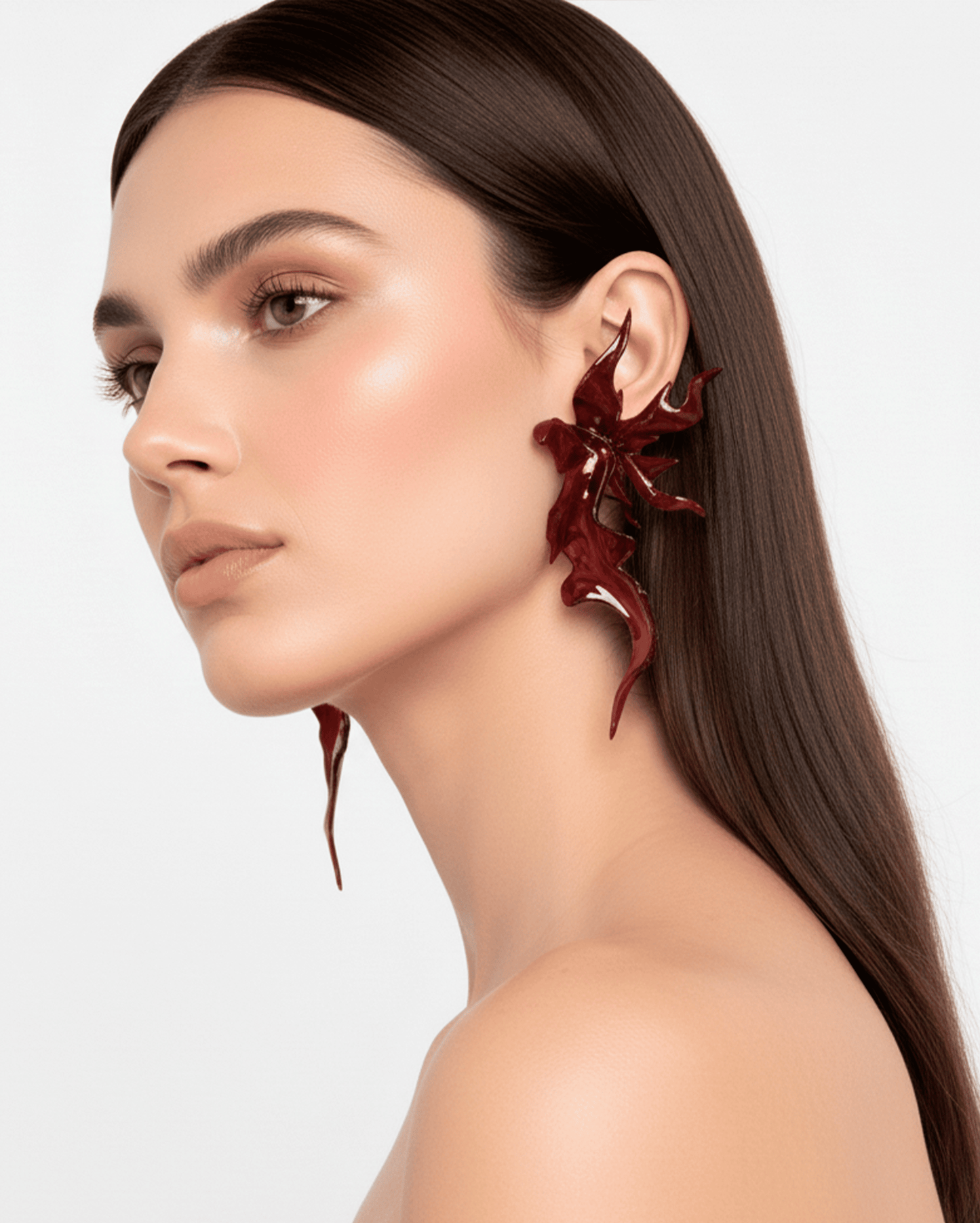Burgundy Sculptural Flower Earrings-WHYNOEN-APOC STORE