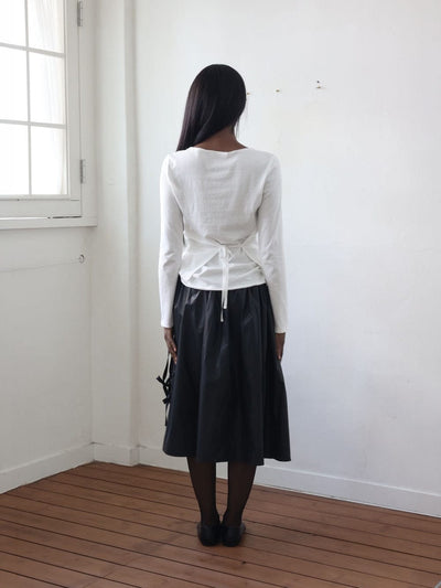 Coated Cotton Gathered Skirt -Black-Julye Han-APOC STORE