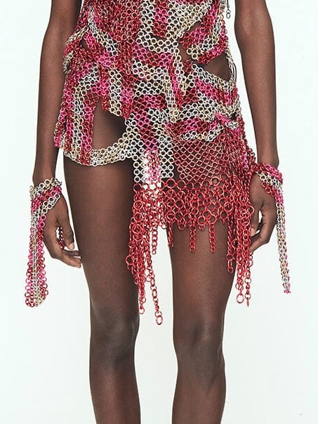 Fita Red + Pink Long Fringe Mini Skirt-JALACONDA-APOC STORE