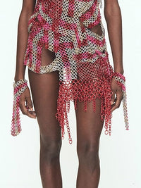 Fita Red + Pink Long Fringe Mini Skirt-JALACONDA-APOC STORE