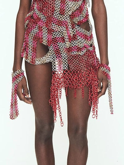 Fita Red + Pink Long Fringe Mini Skirt-JALACONDA-APOC STORE
