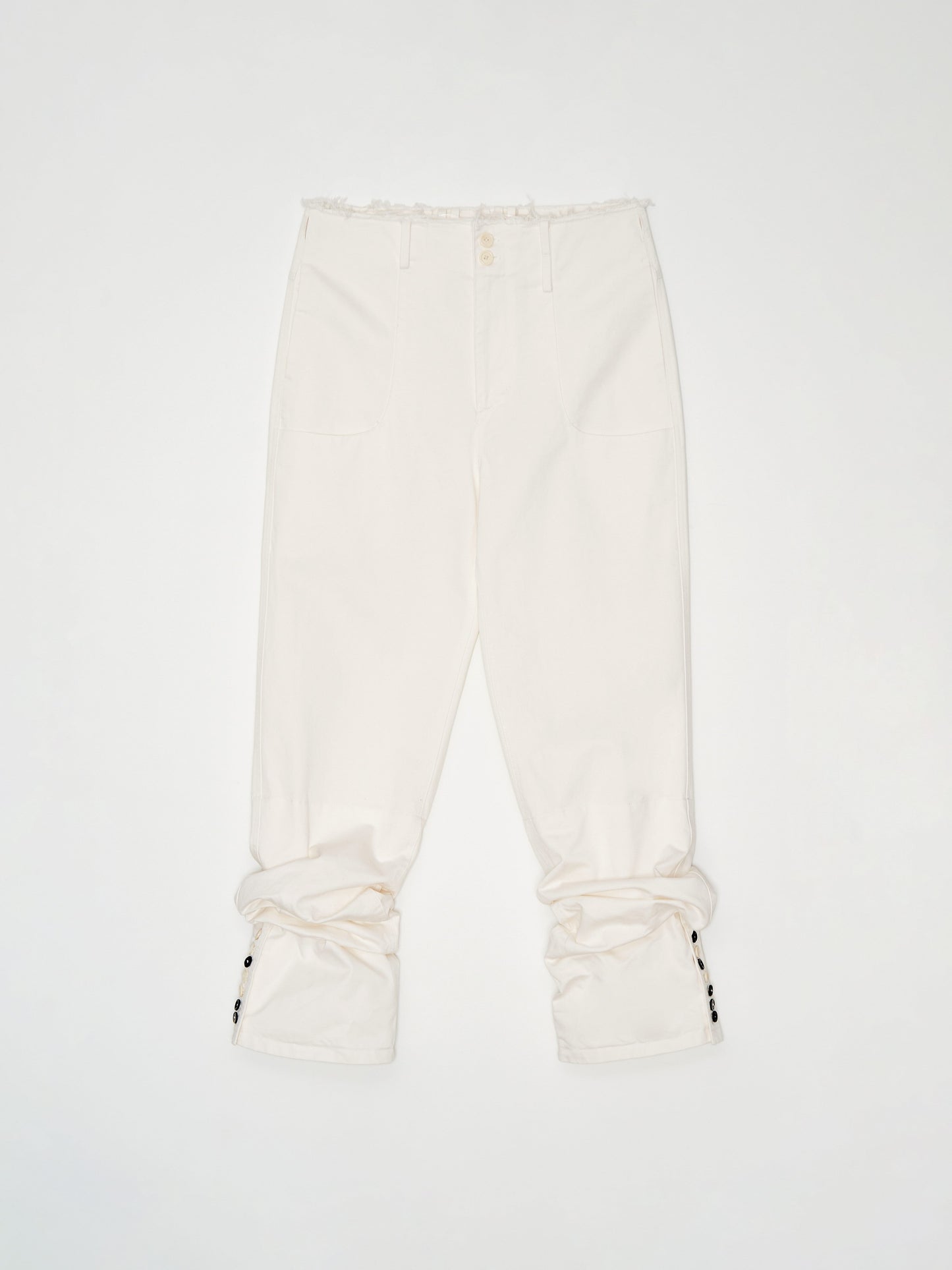 Glitched Hem Straight Cotton Pants 001 _ White-Taekh-APOC STORE