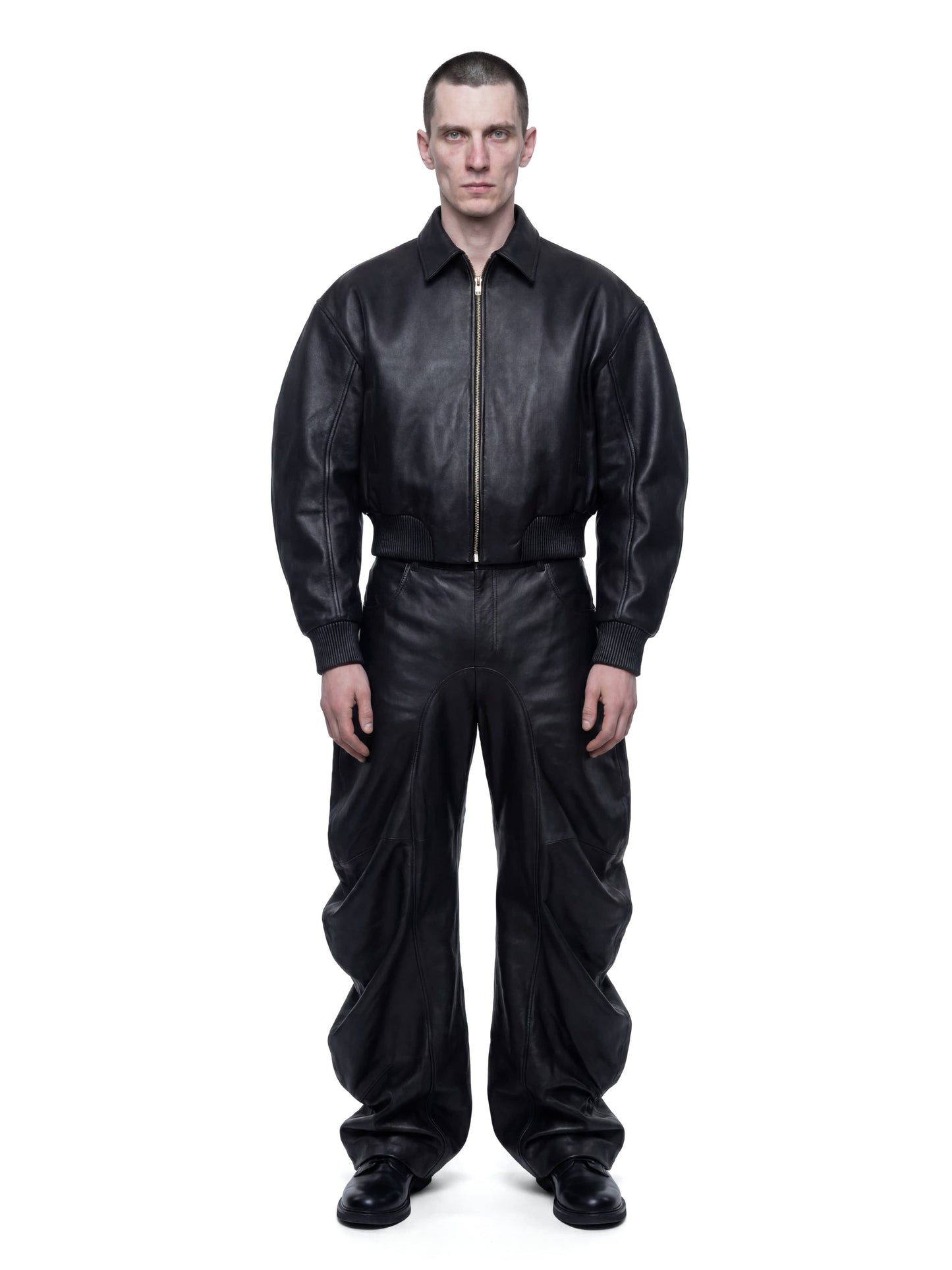 Black Deflated Leather Trousers-harri-APOC STORE