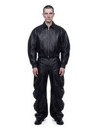 Black Deflated Leather Trousers-harri-APOC STORE