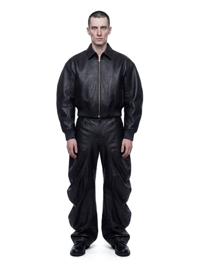 Black Deflated Leather Trousers-harri-APOC STORE
