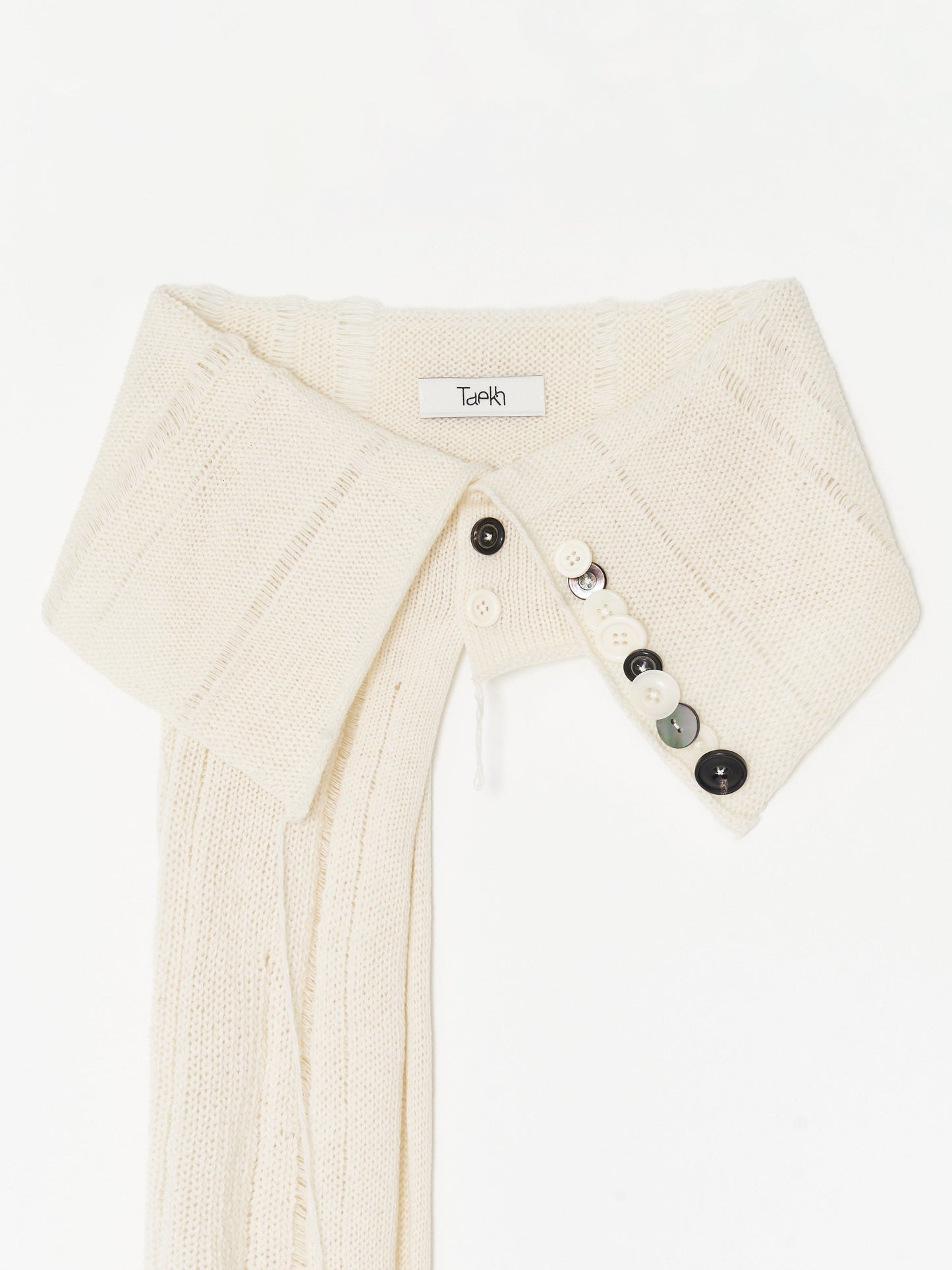 Button Work Cashmere Scarf 001 - Ivory-Taekh-APOC STORE