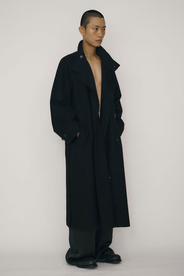 Black Wool Double-Breasted High-neck Coat-arc us arkus-APOC STORE