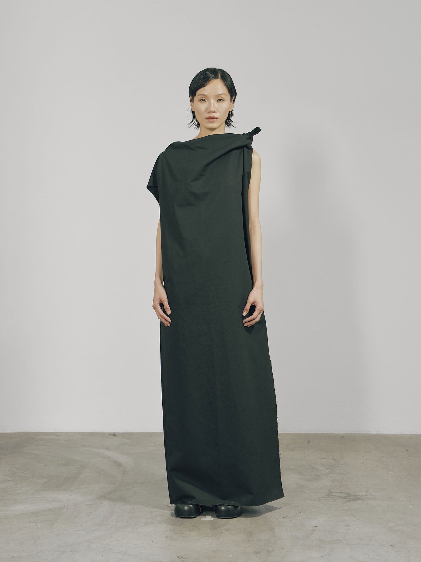 Black Cotton Raw Edge Asymmetric Cutting Dress-arc us arkus-APOC STORE