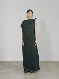 Black Cotton Raw Edge Asymmetric Cutting Dress-arc us arkus-APOC STORE