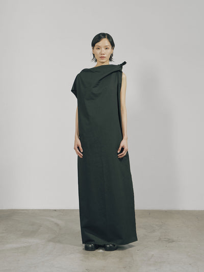 Black Cotton Raw Edge Asymmetric Cutting Dress-arc us arkus-APOC STORE