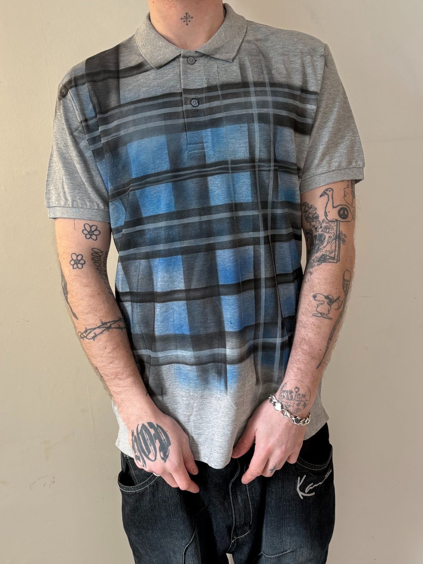 Grey blue tartan sketch polo-Mia Violet-APOC STORE