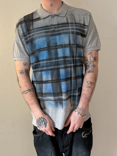 Grey blue tartan sketch polo-Mia Violet-APOC STORE