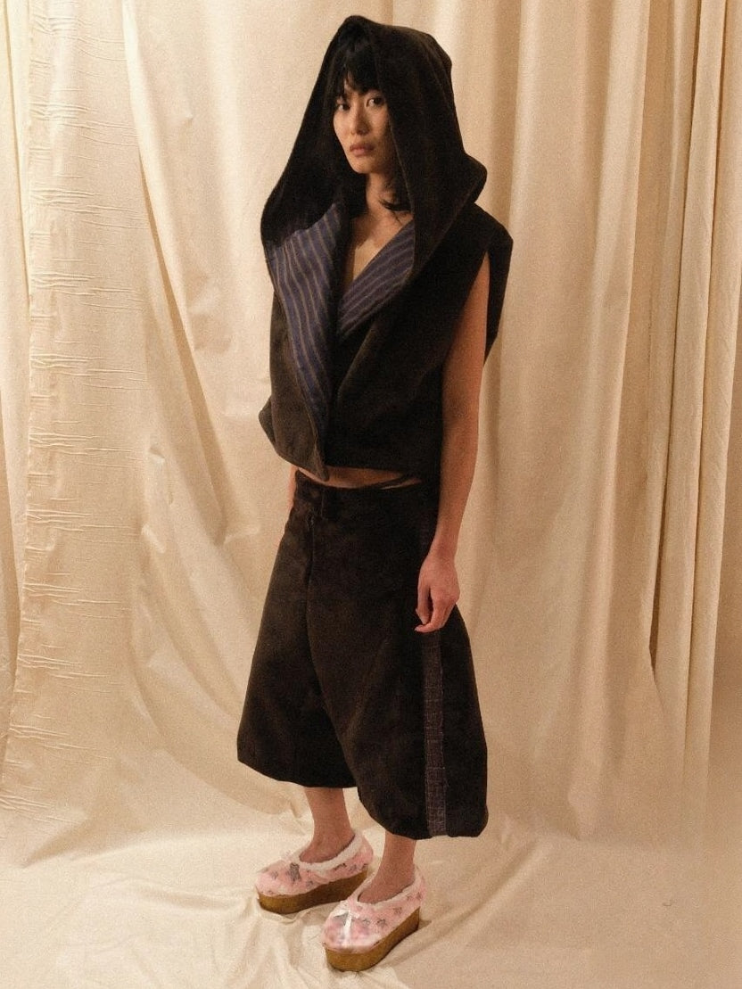 Velour Knee-Length Shorts-Polyhedron-APOC STORE