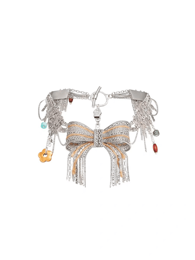 Vintage Silver Layered Chain Bow Choker-TRINITE Studio-APOC STORE