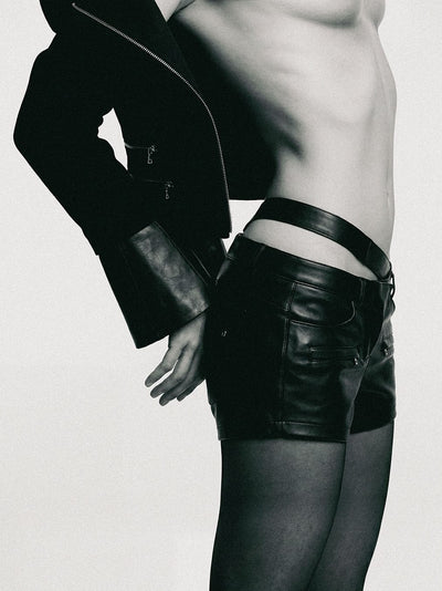 Contour Belt Leather Shorts-MINKIMHO-APOC STORE