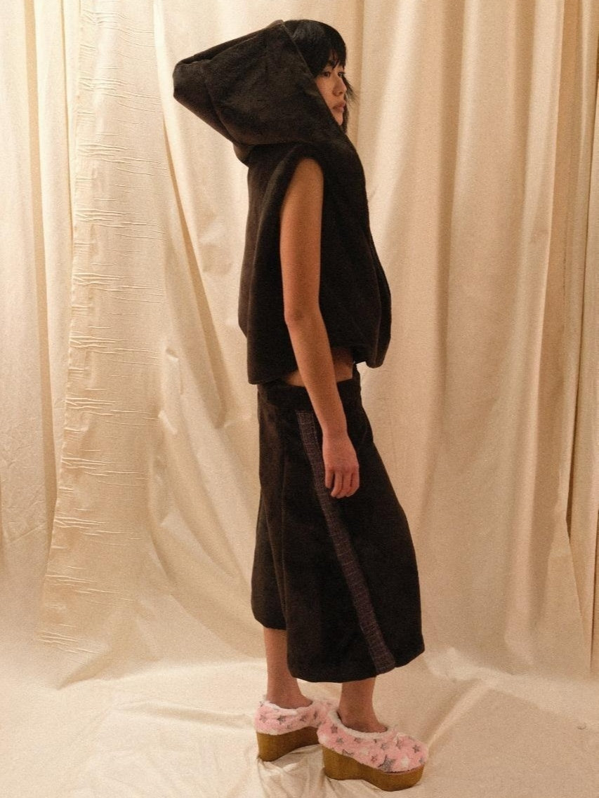 Velour Knee-Length Shorts-Polyhedron-APOC STORE