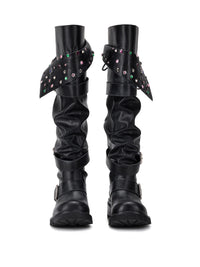 Beaded Cuff Western Boots -Black-EMPTY BEHAVIOR-APOC STORE