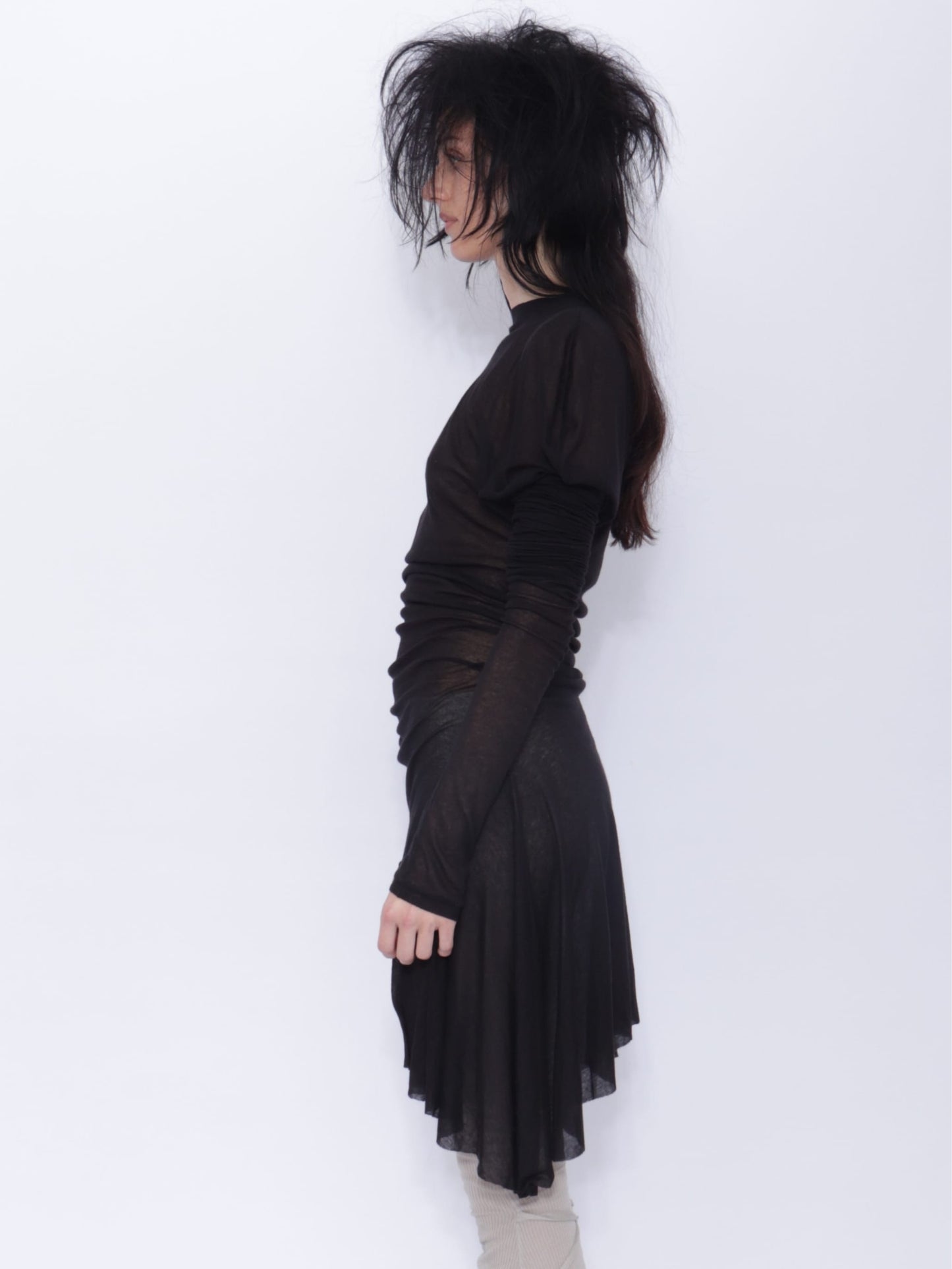 Dora Draped Long Sleeve Dress: Black