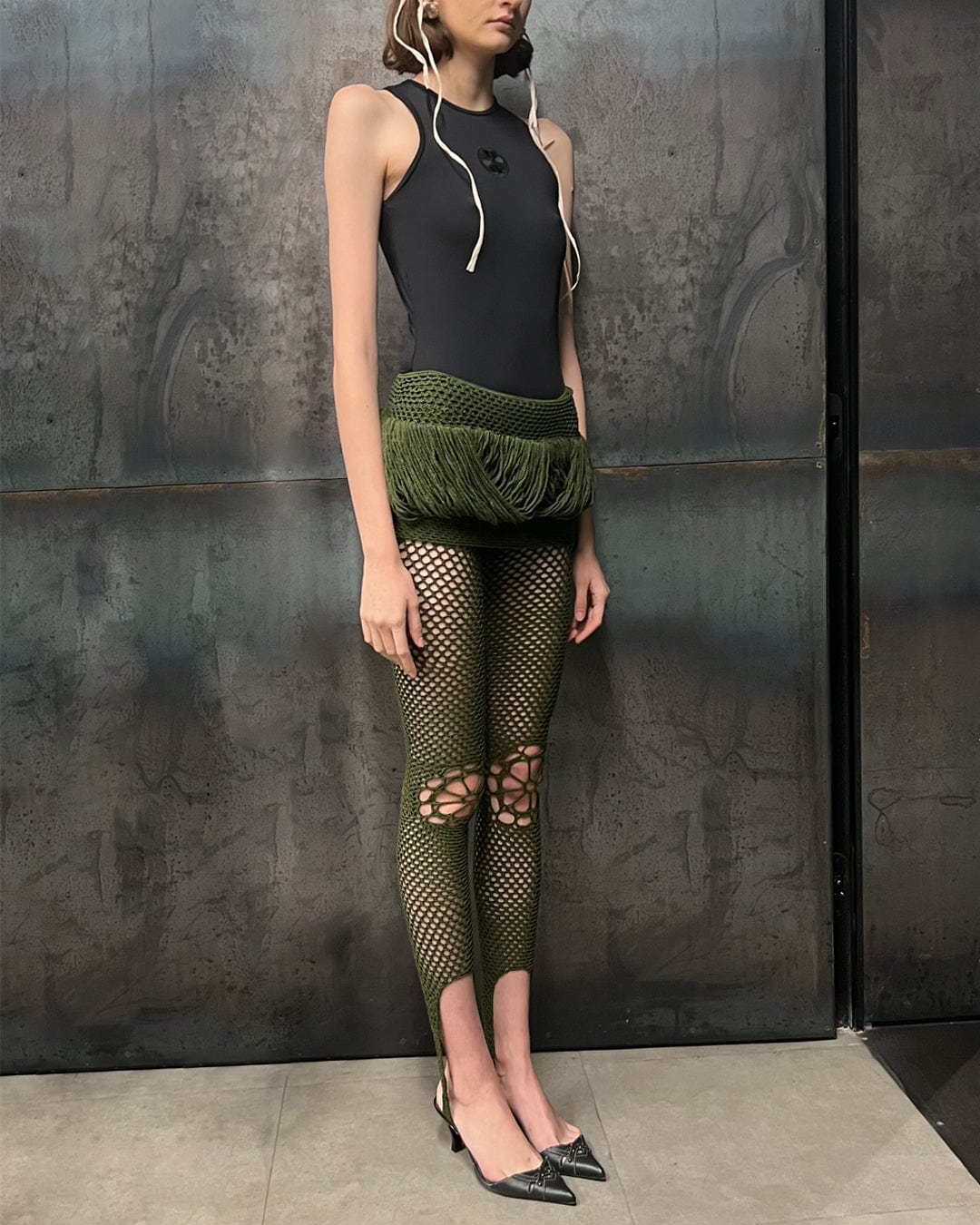 Crochet Stirrups Leggings with Floral Knees-Nastyamasha-APOC STORE