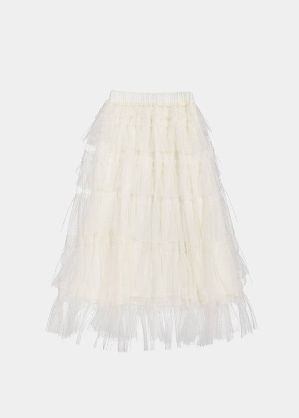 TULLE TIERED LONG SKIRT - WHITE-SAENGIN STUDIOS-APOC STORE