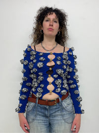 Blue Pompom Cardigan-Scar Kennedy-APOC STORE