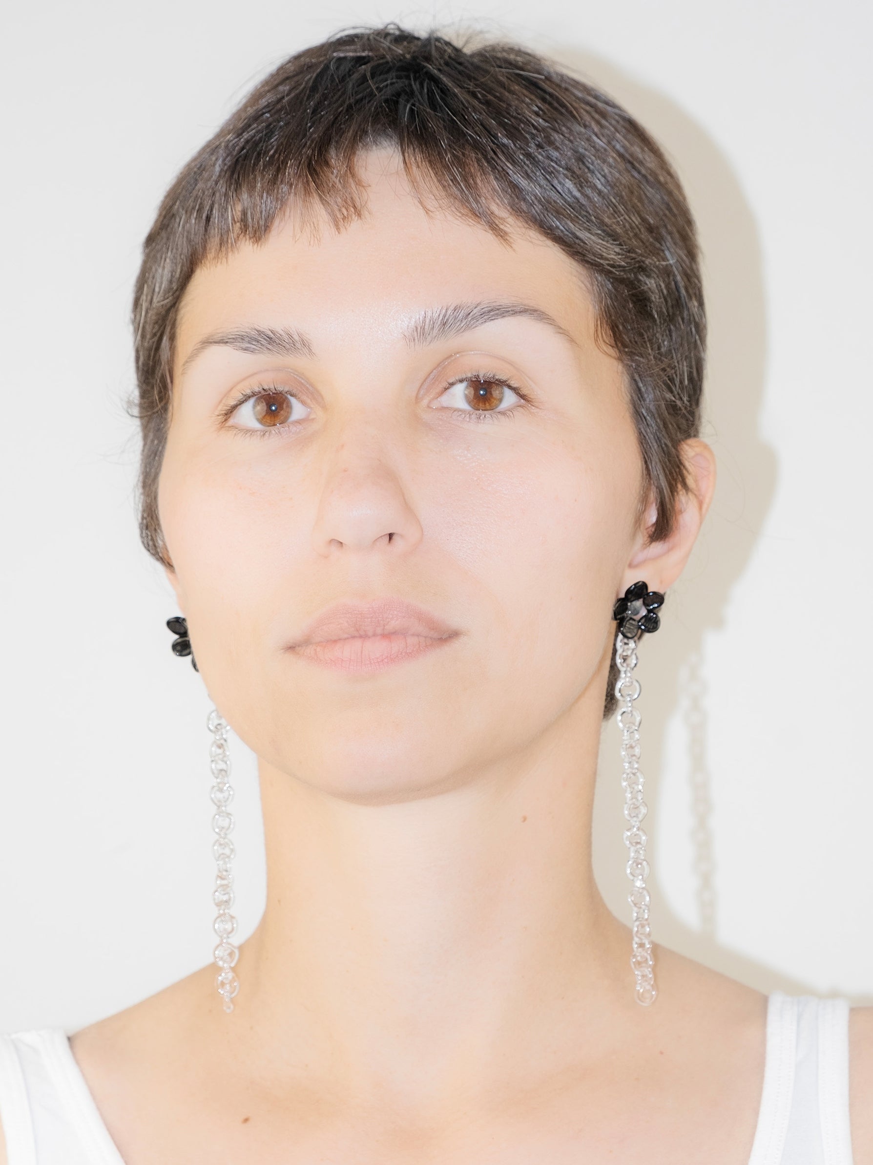 Flowered Chain Earrings Black-Clara Schweers-APOC STORE