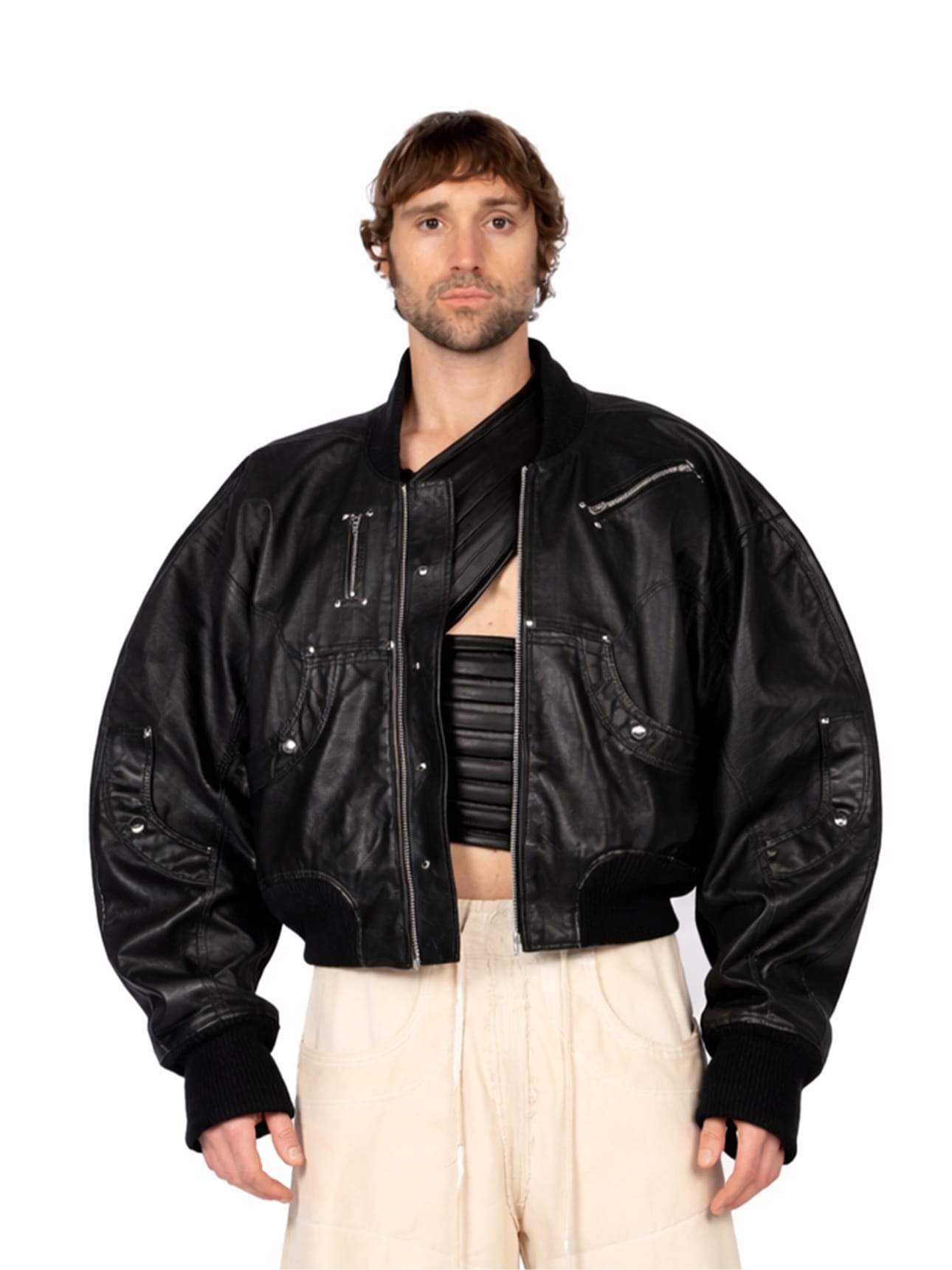 LP SS26 SHELL BOMBER (LEATHER)-LEO PROTHMANN-APOC STORE