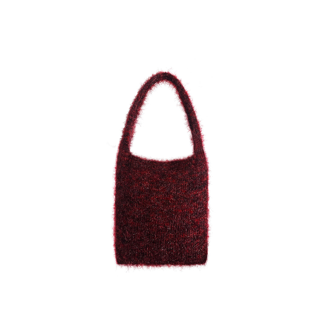 Fluffly knitted tote bag - Red-Raquel de Carvalho-APOC STORE