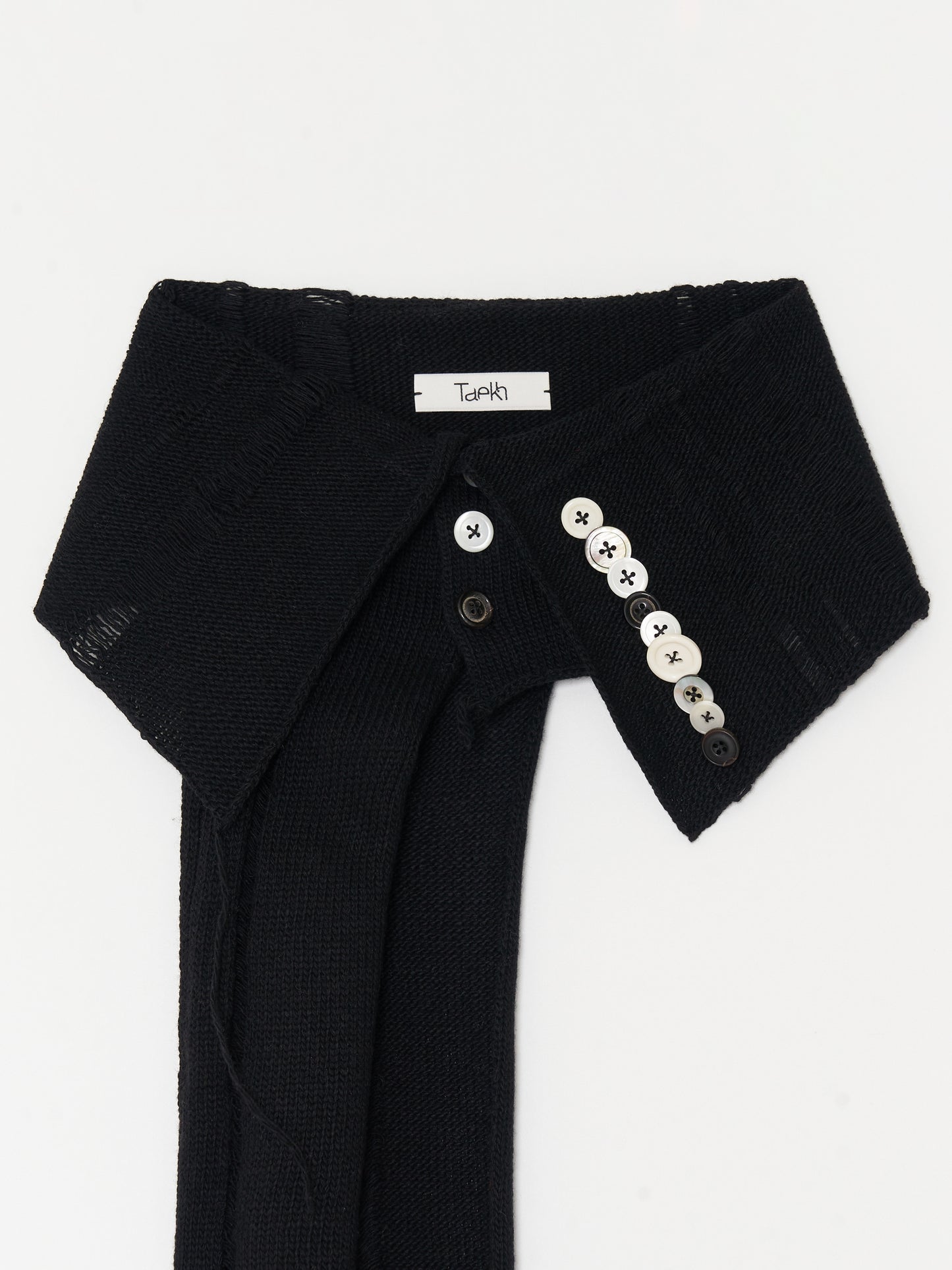 Button Work Cashmere Scarf 001 - Black-Taekh-APOC STORE