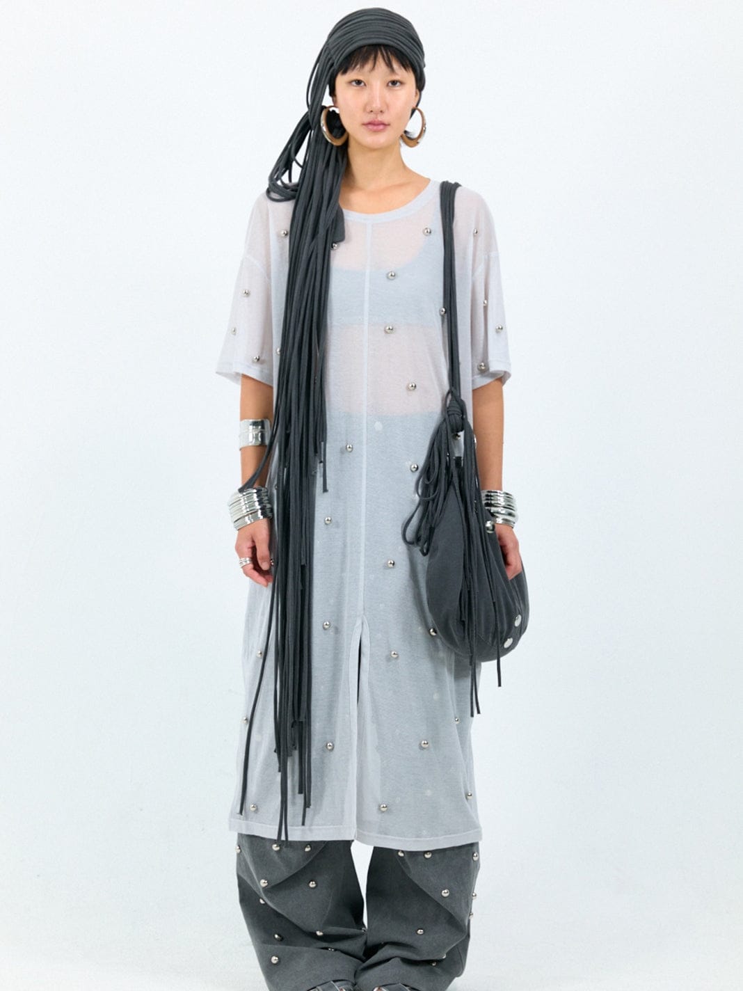 Fringe headscarf charcoal-Nibgnus-APOC STORE