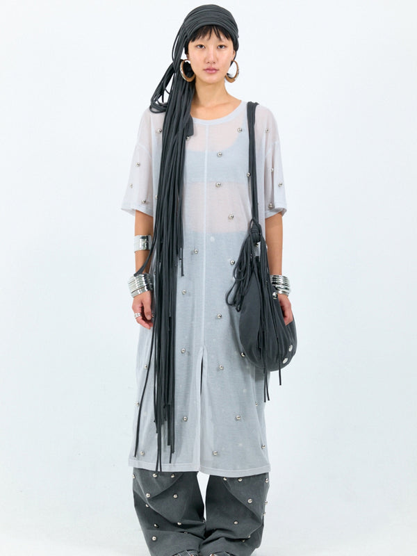 Fringe headscarf charcoal-Nibgnus-APOC STORE