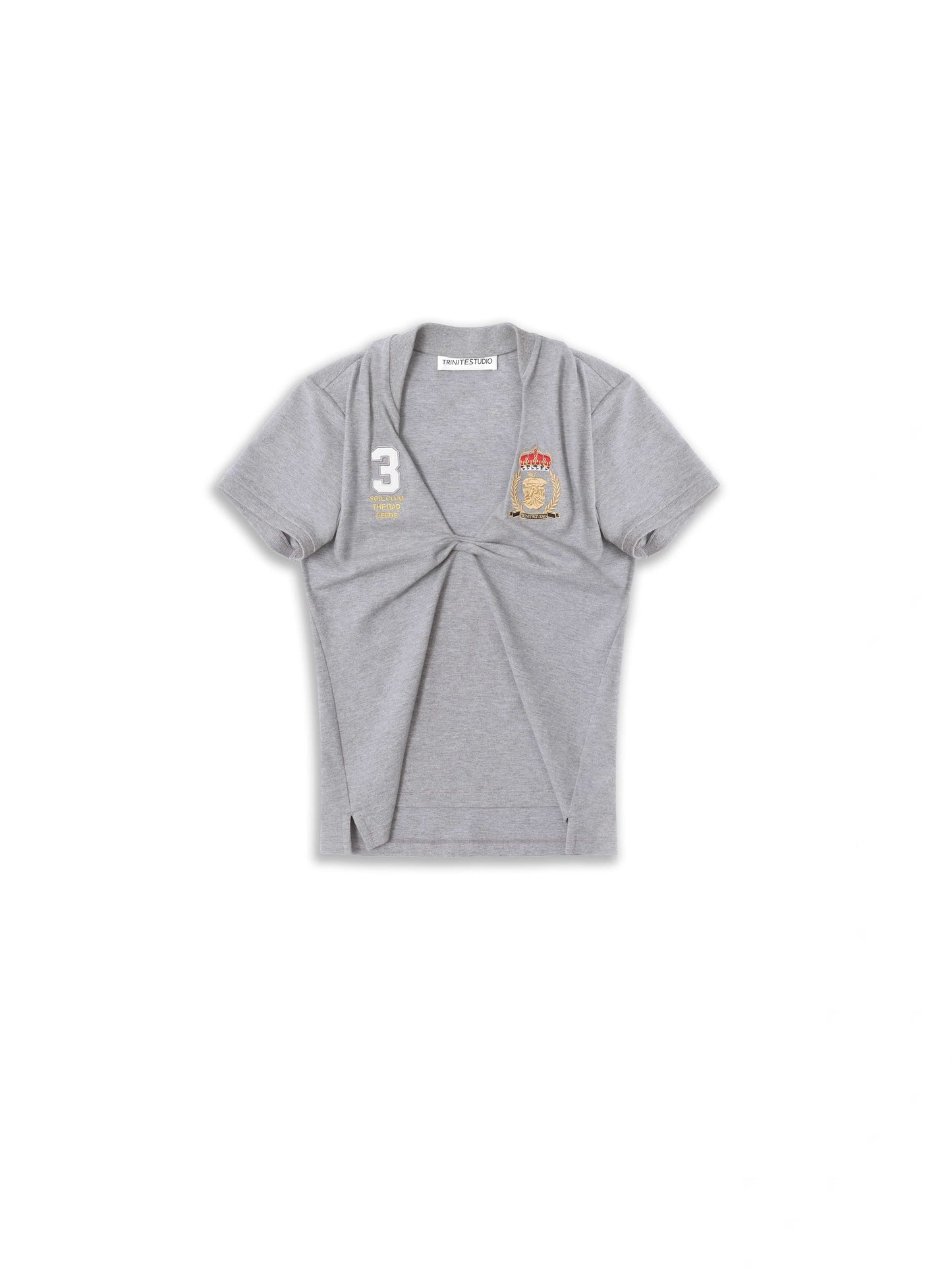 Heather Grey Knotted Deconstructed Polo Top-TRINITE Studio-APOC STORE