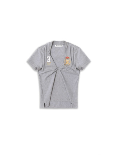 Heather Grey Knotted Deconstructed Polo Top-TRINITE Studio-APOC STORE