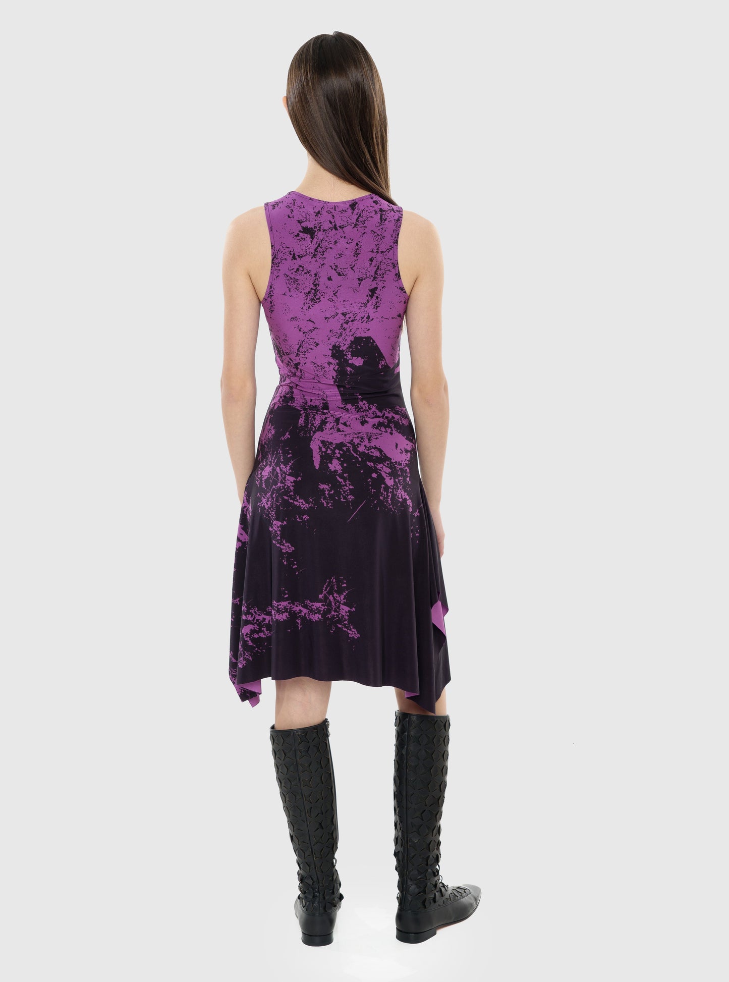 Printed Jersey Dress Black and Violet-Nensi Avetisian-APOC STORE