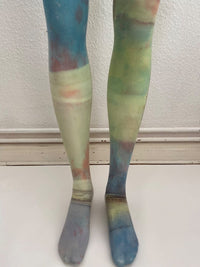 Light Blue Border Salmon tights-Stau Heidemarie-APOC STORE