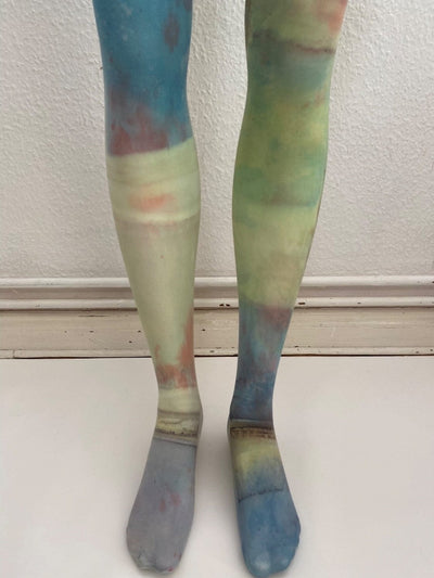 Light Blue Border Salmon tights-Stau Heidemarie-APOC STORE
