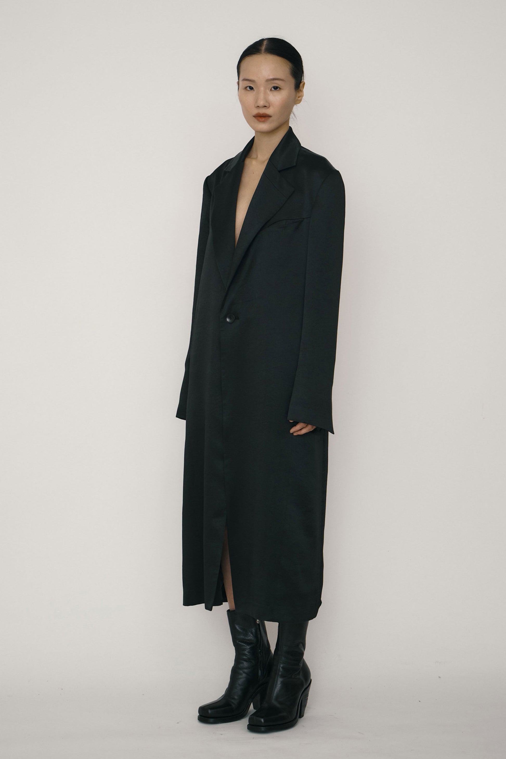 Black Satin Design Line Blazer Coat-arc us arkus-APOC STORE