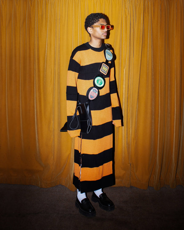 FOOTY SCARF JUMPER DRESS BLACK/OCHRE-Adam Jones-APOC STORE