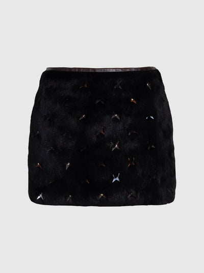 Fur Mini Skirt with Stars-Nensi Avetisian-APOC STORE