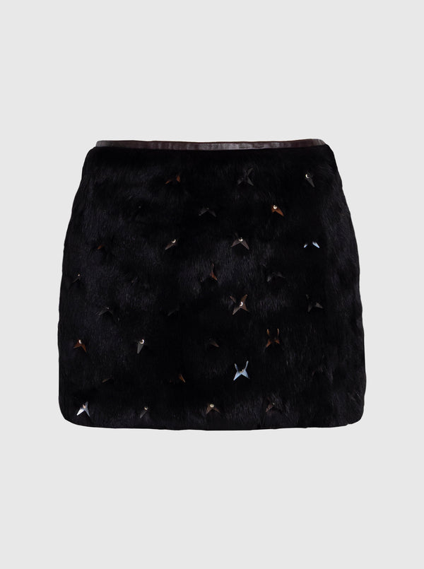 Fur Mini Skirt with Stars-Nensi Avetisian-APOC STORE