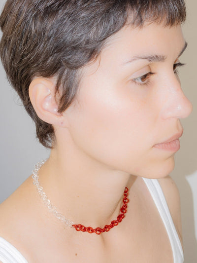 Thin Chain Necklace Transparent/Red-Clara Schweers-APOC STORE
