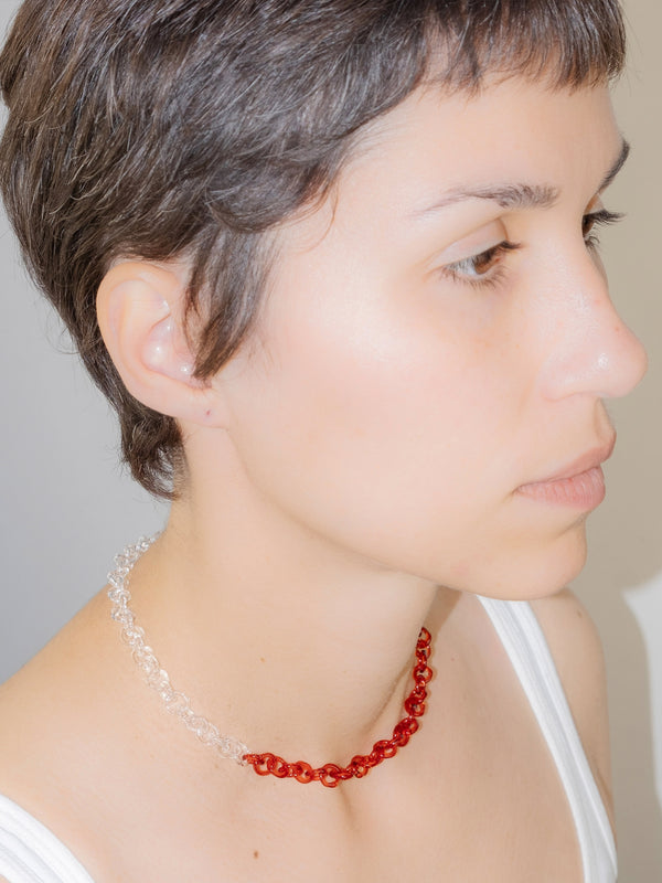 Thin Chain Necklace Transparent/Red-Clara Schweers-APOC STORE