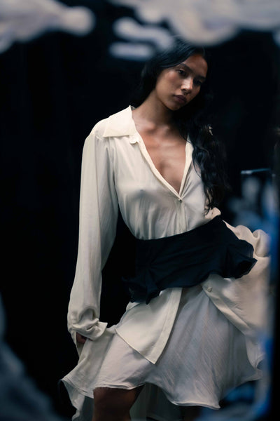 Bias Shirt in Ivory Silk-Pedro Trindade-APOC STORE