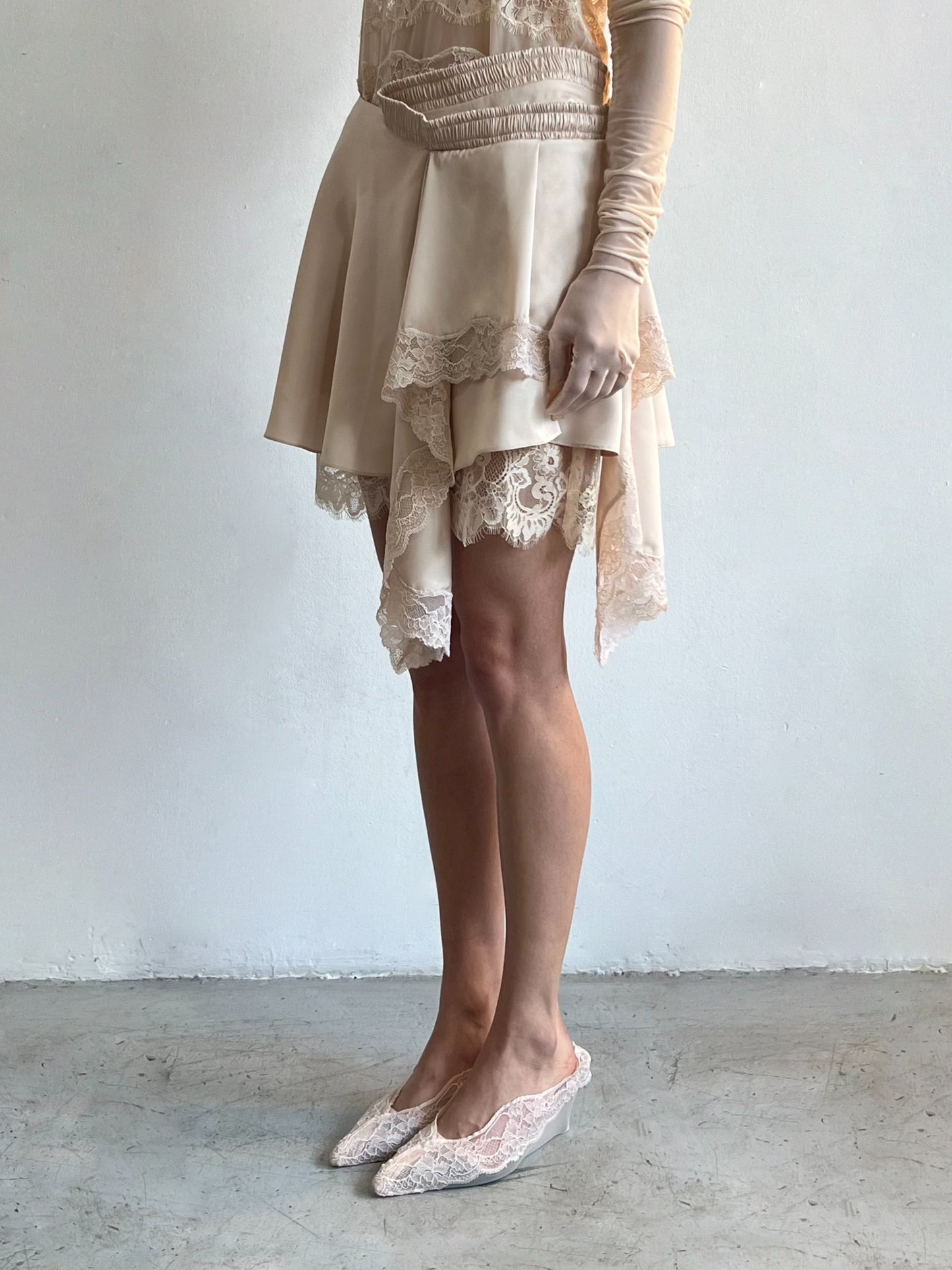 Lace-Trimmed Satin Skirt-Nastyamasha-APOC STORE