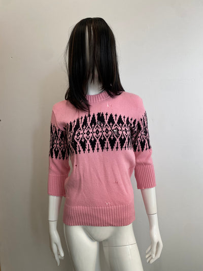 Distressed Fairisle 3/4 sleeve jumper-Lilies of the Valley-APOC STORE
